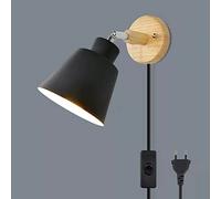 LZGS Go Swing Bands Lampada Da Parete Con Presa Per Interruttore Lampada Da Comodino Macaron Retrò Moderna Legno Moderne Lampada A Muro Orientabile E27 Luce Da Camera Da Letto Soggiorno (Nero 2)