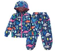 LZH Bambini Impermeabile Ragazzi Giacca con Cappuccio Dinosauro Cappotto + Pantaloni Set