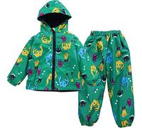 LZH Bambini Impermeabile Ragazzi Giacca con Cappuccio Dinosauro Cappotto + Pantaloni Set