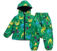 LZH Bambini Impermeabile Ragazzi Giacca con Cappuccio Dinosauro Cappotto + Pantaloni Set