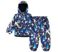 LZH Bambini Impermeabile Ragazzi Giacca con Cappuccio Dinosauro Cappotto + Pantaloni Set