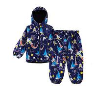 LZH Bambini Impermeabile Ragazzi Giacca con Cappuccio Dinosauro Cappotto + Pantaloni Set