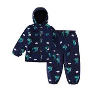LZH Bambini Impermeabile Ragazzi Giacca con Cappuccio Dinosauro Cappotto + Pantaloni Set