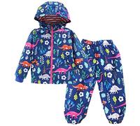 LZH Bambini Impermeabile Ragazzi Giacca con Cappuccio Dinosauro Cappotto + Pantaloni Set