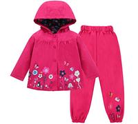 LZH Bambino Impermeabile Ragazza Pioggia Giacca con Cappuccio + Pantaloni Set,Magenta,4-5 anni (120)