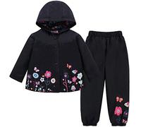 LZH Bambino Impermeabile Ragazza Pioggia Giacca con Cappuccio + Pantaloni Set,Nero,2-3 anni (100)