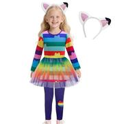 LZH Costume arcobaleno per bambine, vestito tutù per il compleanno con fascia e pantaloni, set per la festa di Halloween 3-8Y