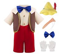 LZH Costume di burattino per ragazzi Cosplay Personaggio di favola Costumi di burattino Naso lungo Ragazzo Vestire costume di Halloween
