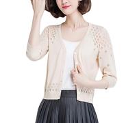 LZHTZQANU Giacca Donna Elegante,Cardigan da Donna in Maglia con Scollo A V Abbottonato Leggero Corto Giacca A Maniche Lunghe Elegante Coprispalle per Abiti Capospalla Estivo Albicocca L