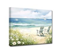 LZIMU Dipinti costieri Decorazioni per il bagno Stampa di fiori sulla spiaggia al mare su tela Decorazione da parete con paesaggio marino sull'oceano (A, 50.00 x 75.00 cms)