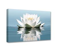 LZIMU Dipinti Zen White Lotus Flower Bloom in Water poster Stampa su tela Teal Blue Artwork per Yoga Spa Meditation Room incorniciato (Zen-3,(30.00 x 45.00 cms))