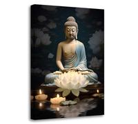 LZIMU Dipinto di Buddha Stampe su tela Zen Statua di Buddha e Quadro di loto bianco spirituali Opere d'arte spa per meditazione yoga Sala di preghiera buddista(Quadri-1, (30.00 x 45.00 cms))