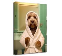 LZIMU Divertente animale Bagno Wall Art Cane che indossa l'accappatoio nella toilette Quadri su tela Immagini del bagno Opere d'arte moderna (Quadri-2, (40.00 x 60.00 cms))