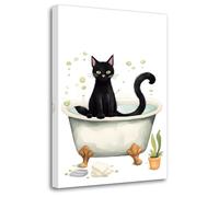 LZIMU Gatto Nero Arte della Parete del Bagno Gatto Divertente che Fa il Bagno nella Vasca da Bagno Stampa Poster su Tela Quadro di Animali Carini(Quadri-1, (40.00 x 60.00 cms))