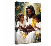 LZIMU Gesù che insegna ai bambini Cristo Gesù nero Immagine Bambino africano Tela Religione Fede Pittura Bibbia cristiana Poster Camera dei bambini Decorazione della chiesa ((105L x 70l cm))