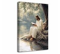 LZIMU Gesù Cristiano Dio Immagine Storie della Bibbia Dipinto Religioso Spirito Fede Tela Gesù al Fiume Poster Opera d'arte biblica Decorazione per la casa (Grigio, (45L x 30l cm))