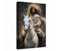 LZIMU Gesù e cavallo bianco Immagini spirituali cristiane Fede religiosa Tela Vintage Cavallo Dipinto Cristo Dio Poster Opera d'arte Decorazione per la casa (Nero, (105L x 70l cm))
