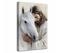 LZIMU Gesù e cavallo bianco Immagini spirituali cristiane Fede religiosa Tela Vintage Cavallo Dipinto Cristo Dio Poster Opera d'arte Decorazione per la casa (Beige, (90L x 60l cm))