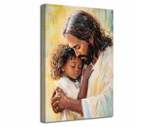 LZIMU Gesù e una ragazza nera immagine cristiana storia religiosa della Bibbia dipinto su tela con Gesù e bambini africani per la decorazione della cameretta dei bambini (Bianco, (60L x 40l cm))