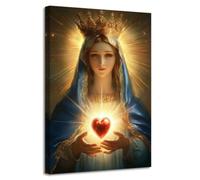 LZIMU Immagine della Vergine Maria Decorazione murale cattolica Dipinto religioso Stampa su tela Madonna Maria Decorazione murale della chiesa con cornice (Marrone, (30.00 x 45.00 cms))