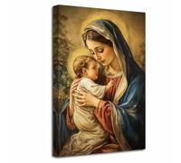 LZIMU Immagini cattoliche Vergine Maria Madre Maria che tiene in braccio Gesù Bambino Dipinto Madonna Tela Cristiana Religiosa Arte Vintage Decorazione (Giallo, (75L x 50l cm))