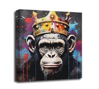 LZIMU King Monkey Stampa su tela Divertente Gorilla con corona d'oro Dipinti Graffiti Animali Ritratto Poster per l'arredamento dell'ufficio (A, 70.00 x 70.00 cms)