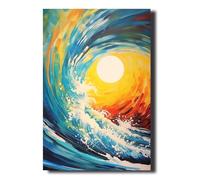 LZIMU Onde dell'oceano Stampe su tela Quadri a olio colorata del tramonto sul mare Immagini di paesaggi astratti Opere d'arte moderna Decorazioni per la casa (Quadri-5, (30.00 x 45.00 cms))