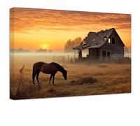 LZIMU Quadro del vecchio fienile Stampe su tela di una fattoria Quadri di cavalli di fattoria Paesaggio vintage Grafica di animali Decorazione rustica di campagna (Quadri-1, (40.00 x 60.00 cms))