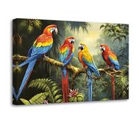 LZIMU Quadro di Pappagallo Ara tropicale Stampe su tela Stampe su tela Uccello colorato su ramo Animali della foresta Opera d'arte per soggiorno Camera da letto(Quadri-2, (40.00 x 60.00 cms))