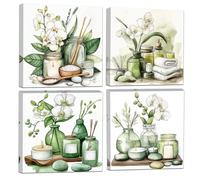 LZIMU Set di 4 stampe su tela con orchidee quadri da spa decorazioni per il bagno Zen candele asciugamani pietre fiori nature morte per la sala di meditazione.