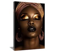 LZIMU Stampe su tela afroamericane Faccia di donne nere Orecchini in oro Collana Ragazza Quadri Decorazione Da Parete incorniciata (40x60cm)
