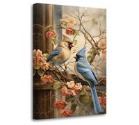 LZIMU Stampe su tela cardinali Uccello cardinale con immagini di fiori vintage Stampe di animali eleganti Opere d'arte rustiche per la della parete di casa(Quadri-4, (30.00 x 45.00 cms))