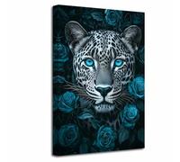LZIMU Stampe su tela di leopardo bianco e nero con occhi di animali e rose quadri floreali di ghepardi poster di animali selvatici africani ufficio camera da letto (Verde acqua, (50L x 40l cm))