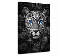 LZIMU Stampe su tela di leopardo bianco e nero con occhi di animali e rose quadri floreali di ghepardi poster di animali selvatici africani ufficio camera da letto (Grigio, (90L x 60l cm))