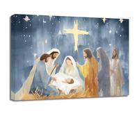 LZIMU Stampe su tela Natività Gesù Nato nella mangiatoia Quadri Dio Vergine Maria Quadri Croce cristiana Opera d'arte Decorazione murale della chiesa spirituale (Quadri-1, (30.00 x 45.00 cms))