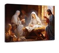LZIMU Stampe su tela Natività Gesù Nato nella mangiatoia Quadri Dio Vergine Maria Quadri Opere d'arte cristiana Decorazione murale della chiesa spirituale (Quadri-2, (30.00 x 45.00 cms))