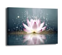 LZIMU Stampe su tela Zen Fiore di loto rosa sbocciato nella Quadri ad acqua per yoga spa meditazione spirituale camera Moderno decorazione da parete Incorniciato (40x60cm)