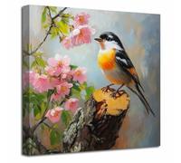 LZIMU Uccelli e fiori su tela Immagini di uccelli rustici Stampe Grazioso uccello seduto sul ramo di un albero Dipinti Natura Fiore Botanico Poster Fattoria Vivaio (Nero, (45L x 45l cm))