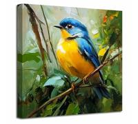 LZIMU Uccelli e fiori su tela Immagini di uccelli rustici Stampe Grazioso uccello seduto sul ramo di un albero Dipinti Natura Fiore Botanico Poster Fattoria Vivaio (Verde, (60L x 60l cm))