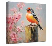 LZIMU Uccelli e fiori su tela Immagini di uccelli rustici Stampe Grazioso uccello seduto sul ramo di un albero Dipinti Natura Fiore Botanico Poster Fattoria Vivaio (Rosa, (40L x 40l cm))