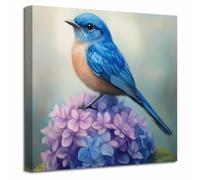 LZIMU Uccelli e fiori su tela Immagini di uccelli rustici Stampe Grazioso uccello seduto sul ramo di un albero Dipinti Natura Fiore Botanico Poster Fattoria Vivaio (Viola, (45L x 45l cm))