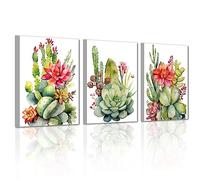 LZIMU Verde Succulente Cactus Stampe su Tela 3 Pezzi Acquerello Pianta del Deserto Tropicale Quadri Botanica Boho Opere d'Arte Moderna(Incorniciato (pronto per essere appeso),20x25cmx3 Pezzi)