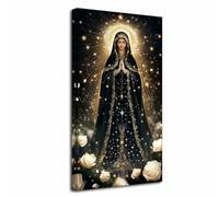 LZIMU Vergine Maria Immagini Cattoliche Nero Oro Rosa Tela Poster Religioso Retrò Maria in Preghiera Dipinto Ufficio Soggiorno Camera da Letto Arredamento Casa (Nero, (140L x 70l cm))