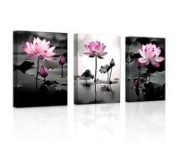 LZIMU Zen Fiori di Loto Stampe su Tela 3 Pezzi Ninfee Nere Bianche e Rosa Quadri Decorazioni per il Bagno per Yoga Studio Meditazione Spa Room Incorniciato(1,30.00x40.00cms x3)