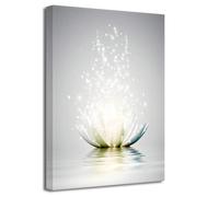 LZIMU Zen Stampe da Parete su Tela Fiore di Loto Bianco Sbocciato in Acqua Decorativo Quadro Grigio per Yoga Spa Meditazione Spiritual Room Decor Incorniciato(3,40x60cm)