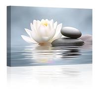 LZIMU Zen Stampe su Tela Fiori di Loto Pietre sull'Acqua Quadri Ninfea Bagno Spa Opera d'Arte per Studio Yoga Meditazione Stanza Spirituale Incorniciato (40.00x60.00cms)