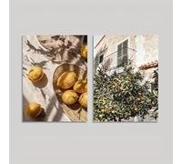 LZJAGXX 2 pezzi/set paesaggi italiani giardino di limoni stampa su tela poster moderno cottagecore arte pittura camera da letto arredamento casa opera d'arte 20x30cmx2 senza cornice