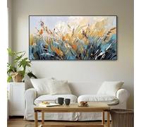 LZJAGXX Abstract Textured Painting Landscape Print On Canvas Wall Art Calm Night Reeds Spatula Classic Style Blue Brown Wall Decor 60x120cm Unframed