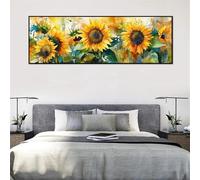 LZJAGXX Dipinto ad acquerello di un campo di girasoli, stampa su tela di un poster moderno astratto, immagine di un fiore giallo, arredamento per la casa 40x120 cm senza cornice