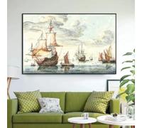 LZJAGXX Dipinto Navi su un mare calmo, stampa su tela astratta, quadro vintage, arredamento per soggiorno, camera da letto, 70x100 cm senza cornice